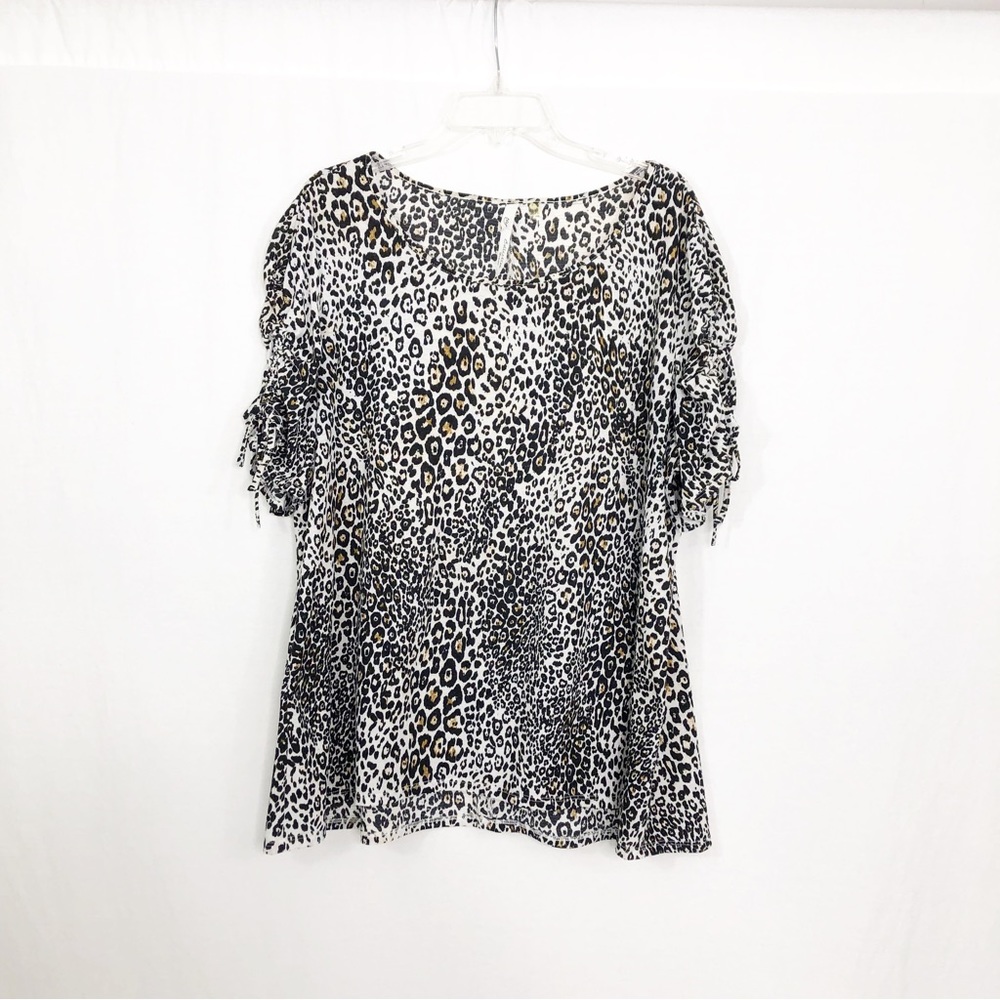 NY Collection Leopard Print Short Sleeve Top, Size 2X, Brown Black
